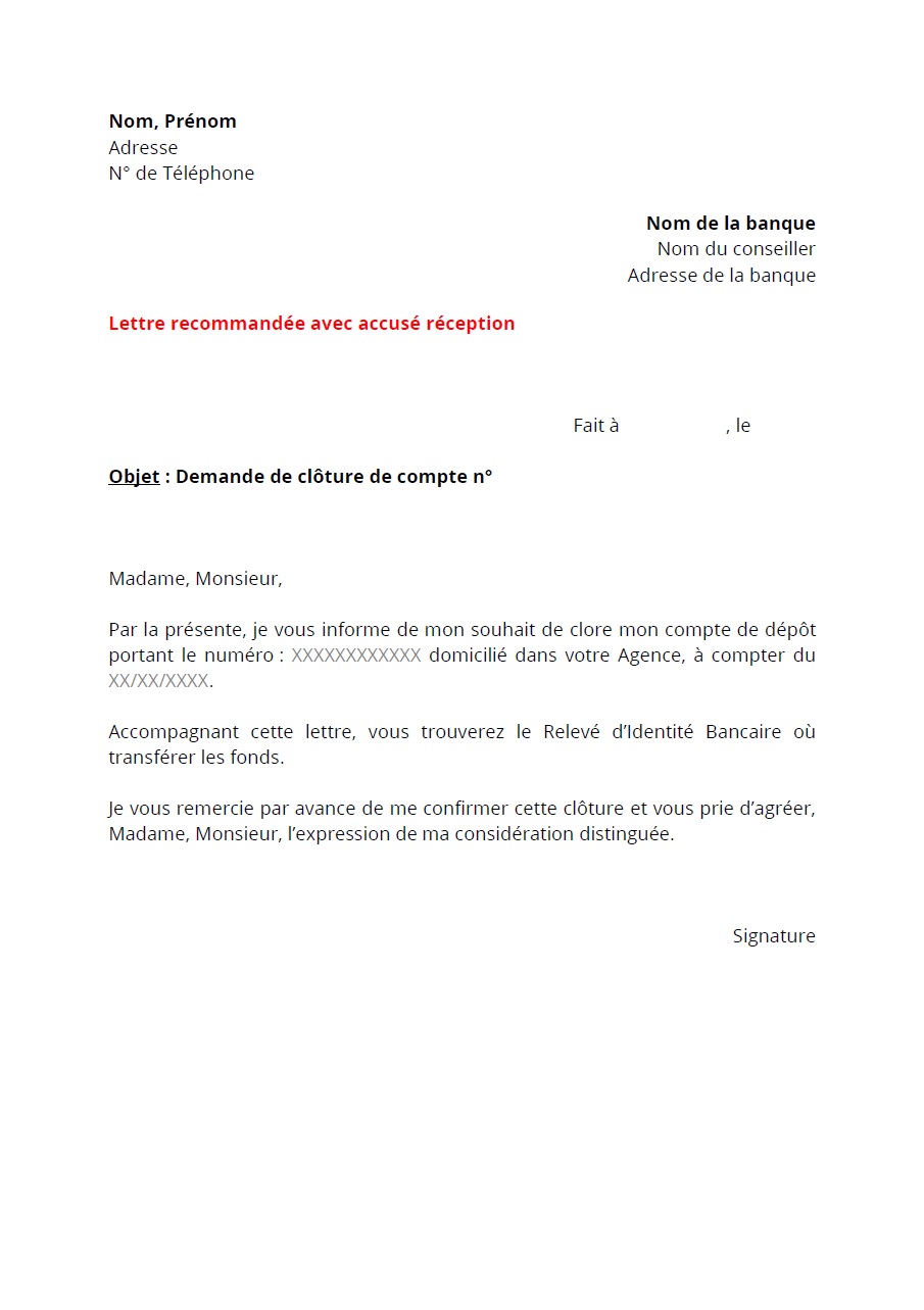 Lettre Cloture Compte Banque Postale