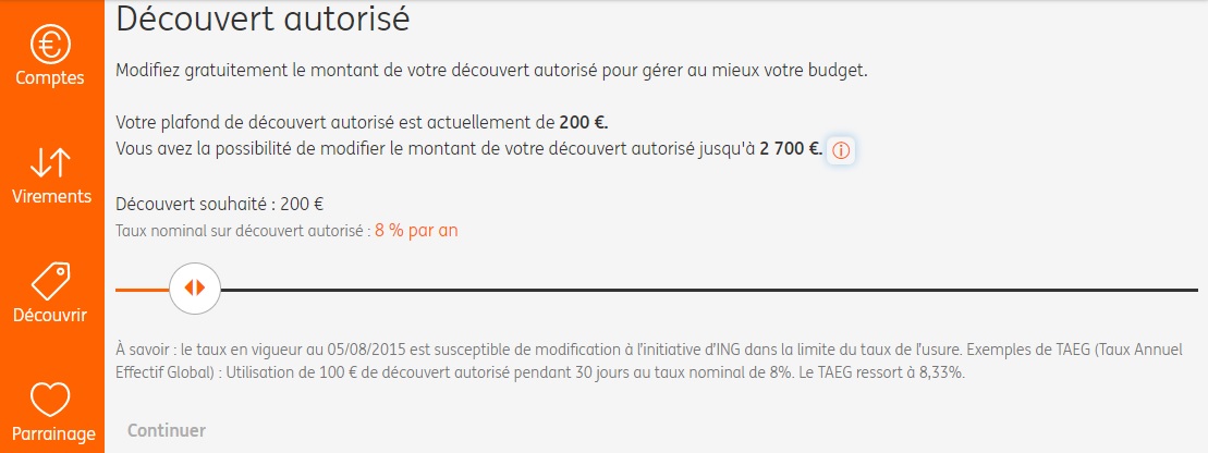Découvert autorisé ING : taux et montant du découvert